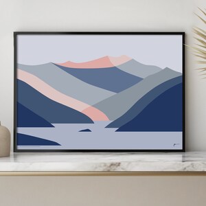 Treble Cone Ski Area viewed from Dublin Bay, Lake Wanaka, New Zealand Modern Abstract Mountain Art Print, Landscape Wall Art. FREE SHIPPING image 2