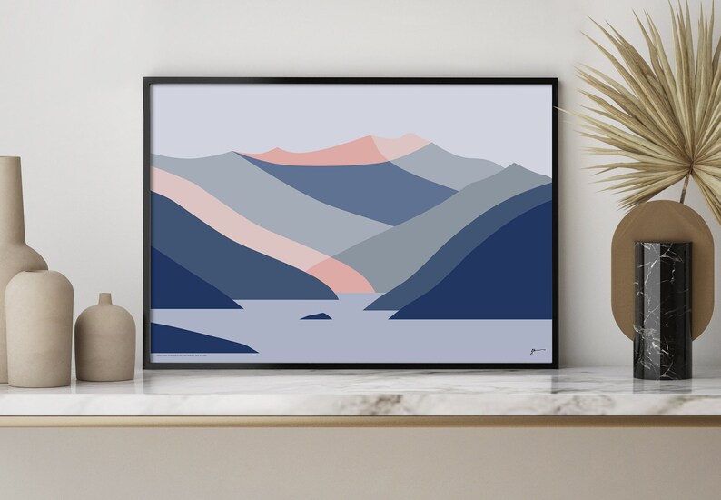 Treble Cone Ski Area viewed from Dublin Bay, Lake Wanaka, New Zealand Modern Abstract Mountain Art Print, Landscape Wall Art. FREE SHIPPING image 2