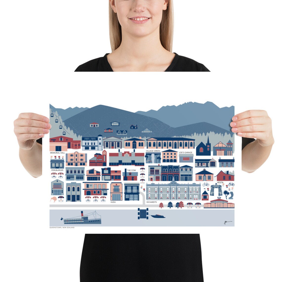 Queenstown New Zealand Town Map Modern Art Print. Free Etsy