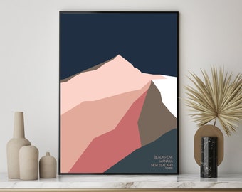 Black Peak Wanaka, New Zealand Abstract Minimalist Modern Mountain Art Print. FREE SHIPPING WORLDWIDE. Bridget Hall Design