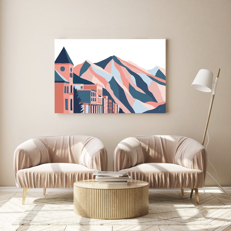 Telluride, Colorado. Modern Mountain Ski Town Landscape Art Print ...