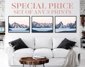 Set of 3 Art Prints, Choose any 3 designs. Modern Mountain Art. Free Shipping Worldwide. Bridget Hall Design