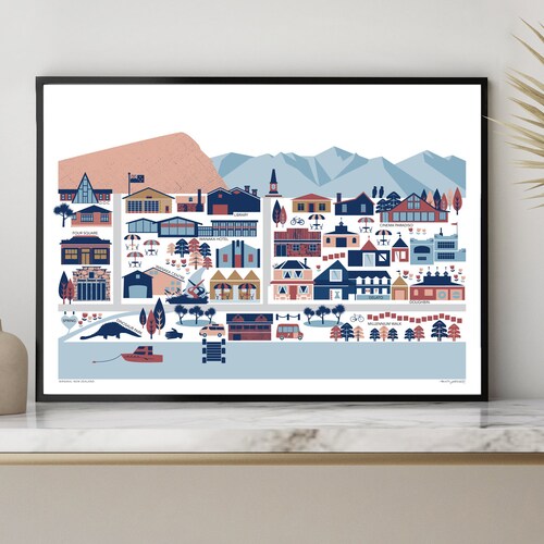 Queenstown New Zealand Town Map Modern Art Print. Free Etsy Australia