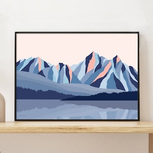 Sawtooth Mountains, Idaho. Modern Art Print. Contemporary scenic Rockies landscape. Bridget Hall Design