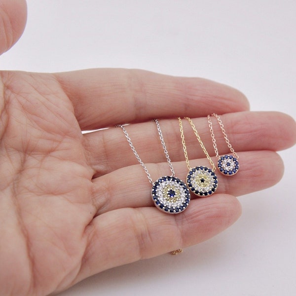 Evil Eye Necklace, Evil Eye Protection 925 Sterling Silver, Gold plated, SAPPHIRE and CZ stones Necklace