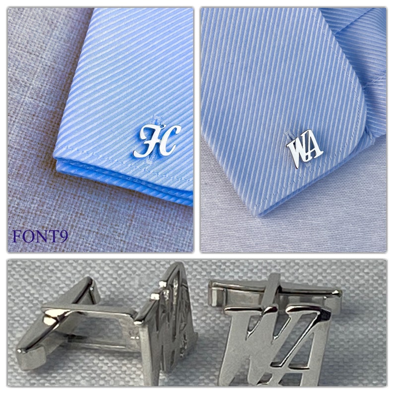 Cufflink Set for Him Personalized Name Cufflinks Groomsman wedding gift cufflinks Initials 925 Sterling Silver, Engrave Cuff link image 4