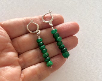 Raw Emerald Sterling Silver Dangle Earrings: Genuine Gemstone Jewelry
