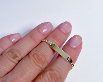 Bracciale identificativo per bambini in oro massiccio 14K: gioielli per bambini con nome inciso personalizzato