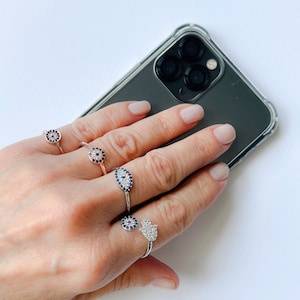 Evil Eye Ring, 925 Sterling Silver, Cz Zircon, Sapphire Gemstone