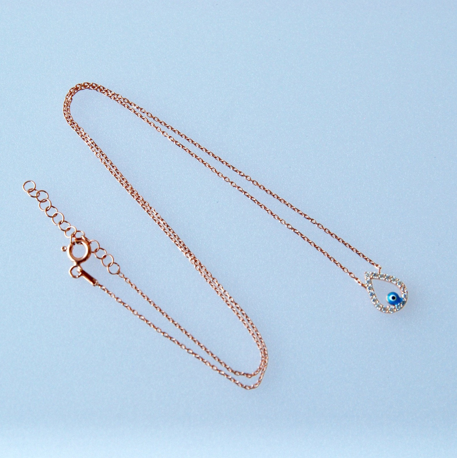 Evil Eye Drop Necklace 925 Sterling Silver Rose Gold Plated Etsy