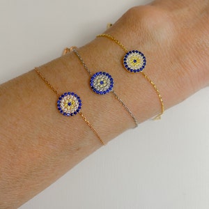 Blue Sapphire Evil Eye Bracelet: Sterling Silver, Rose Gold, Gold