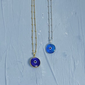 Big Glass Evil Eye, Minimalist Kabbalah Jewelry,  Satelite Chain Evil Eye Choker Necklace