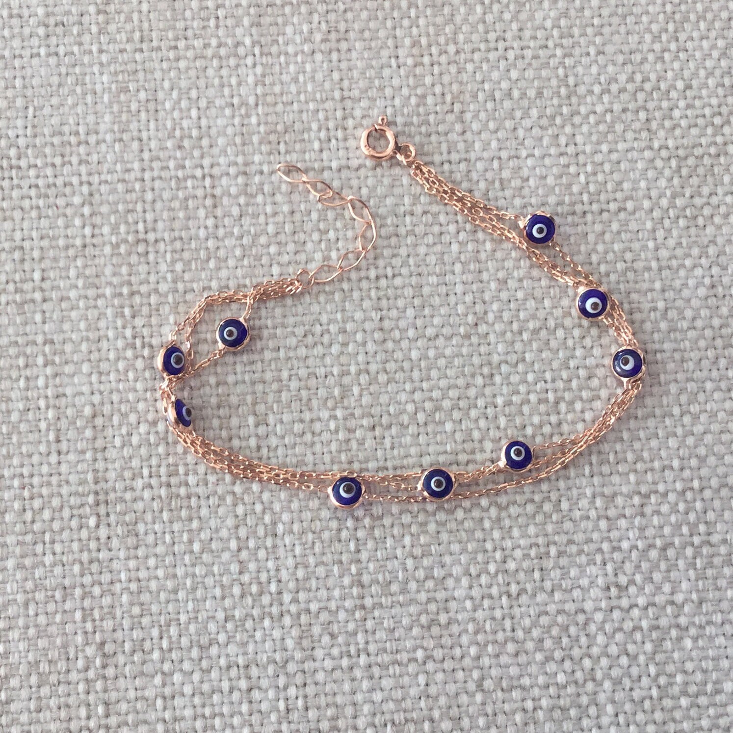 Bracciale Con Occhio Maligno Greco In Oro Bianco Massiccio 14 - Foto 3