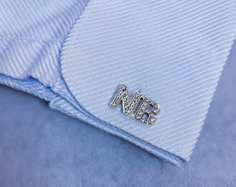 Zircon Wedding Cufflinks, Initial Cufflinks for Dad, 925 Sterlin Silver Cufflinks, Personalized Cufflinks For Groom, Gift for Dad