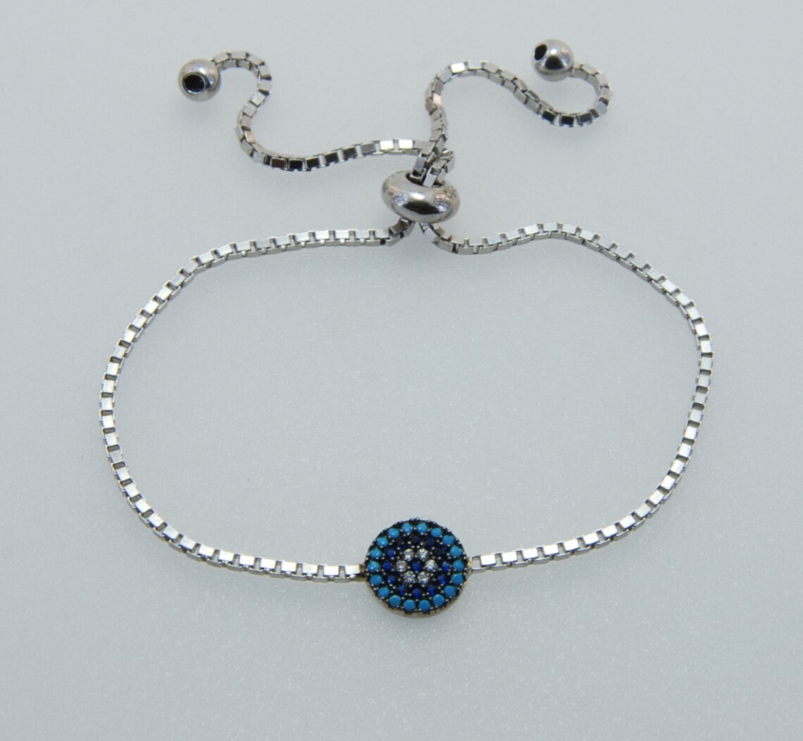 Evil Eye Bracelet Adjustable Tennis Bracelet Turquoise Etsy