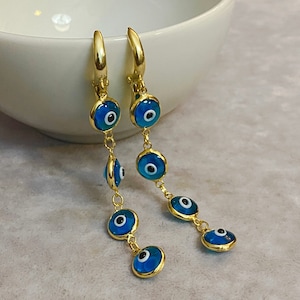 Minimalist Glass Evileye Earrings, 925 Sterling Silver Earrings for Women