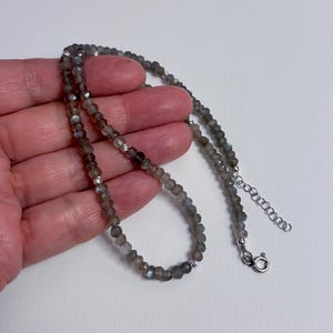 Labradorite gemstone beads necklace, 925 sterling silver lobster claw, Silver Ball