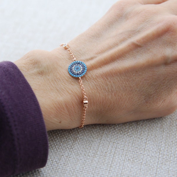 Bracelet Turquoise Evil Eye, 925 Bracelet Sterling Argent Cubic Zirconia Evil EyeBracelet
