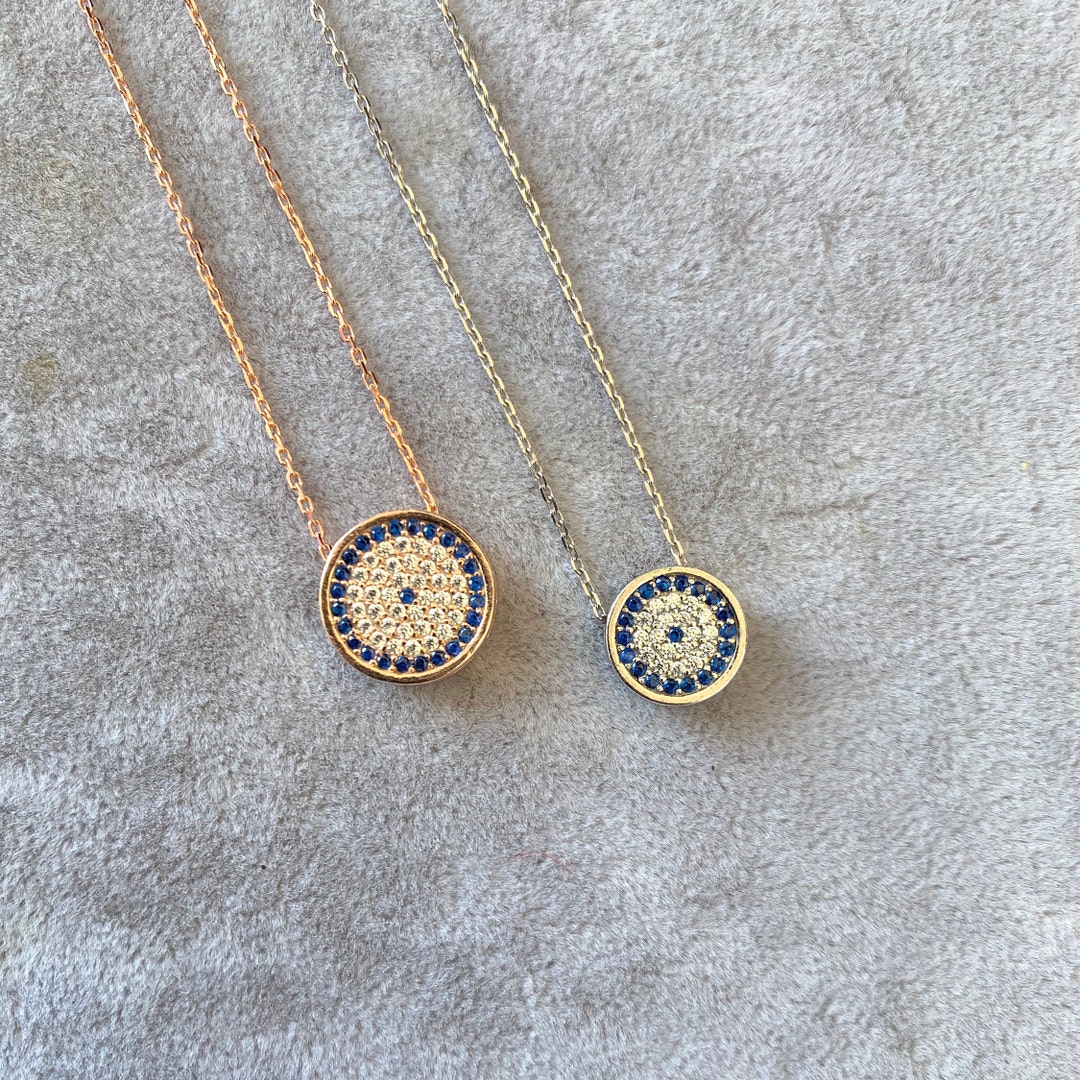 Evil Eye Disc Necklace Evileye Choker Necklace 925 Sterling Etsy