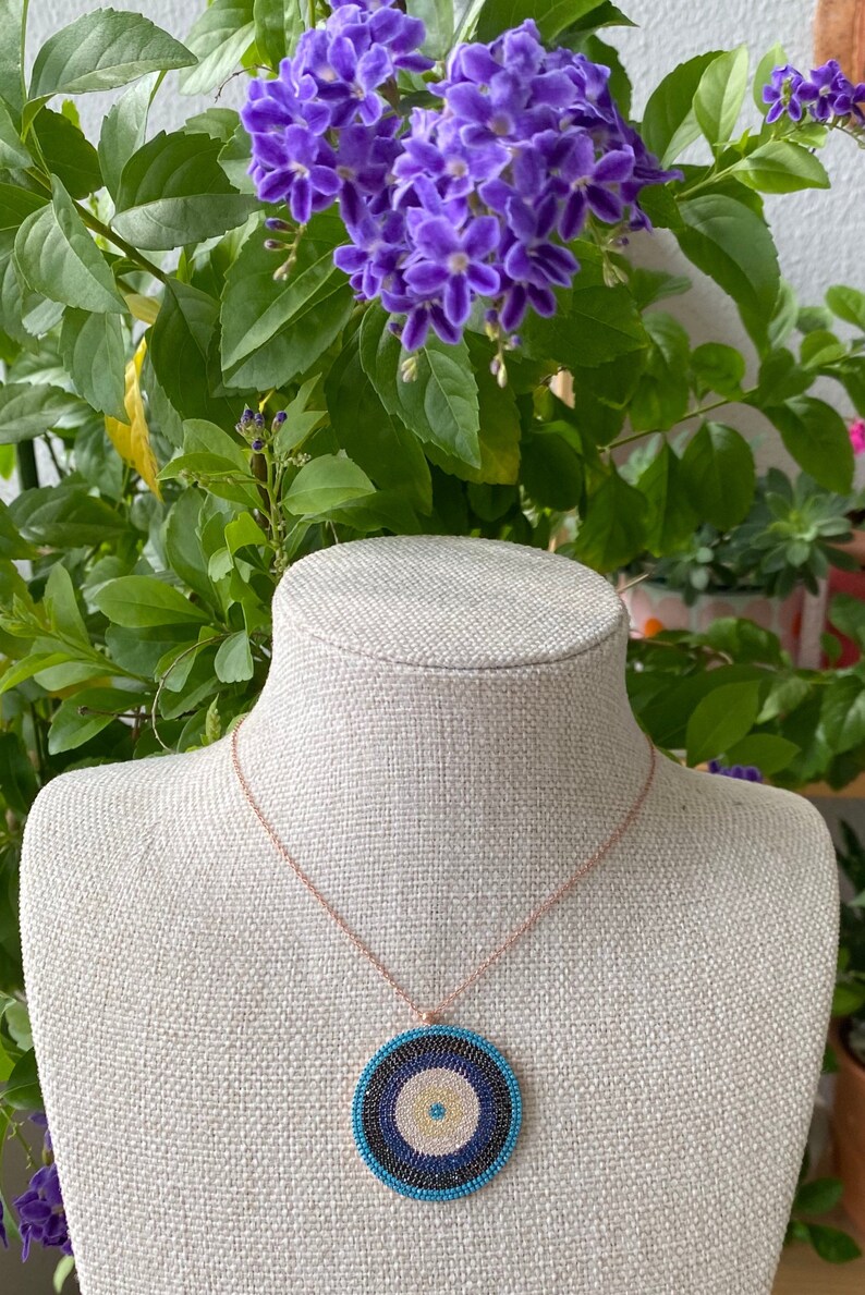 925 Sterling Silver SAPPHIRE and CZ stones Necklace Women Gif Gift for Wife Over Size Blue Evil Eye Choker Women Jewelry