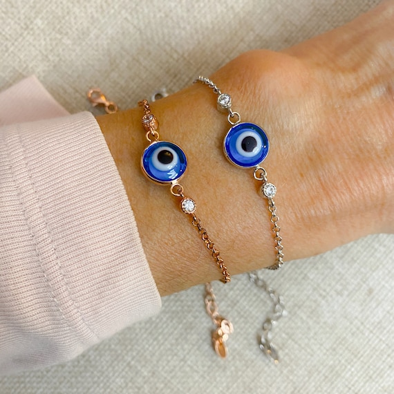 LOKILOKI Charm in Argento Sterling 925 Bracciale Donna in Pietra Blu Cristallo Fortunato Turchia Evil Eye Bracciale per Donna Turchia Gioielli in Oro