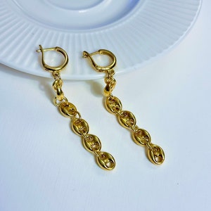 Mariner Link Chain Earrings, 925 Sterling Silver or Gold Plated, Cahin Earrings