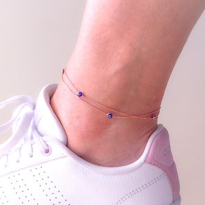 Evil Eye Fußkettchen: Zarte Rose Gold 925 Sterling Silber Fuß Schmuck