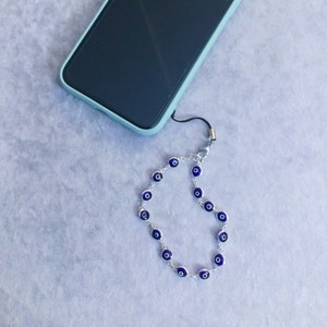 Sterling Silver Evil Eye Phone Charm: Navy Blue Phone Strap