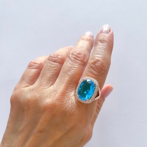 Quamarine Zirconia Ring, 925 Sterling Silver Ring