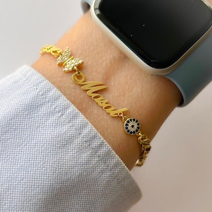Personalized Baby Bracelet, Baby Baptism Gift, Baby Jewelry, Evil Eye islamic Name Bracelet,  Initial Bracelet, Gold Plated