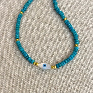 Minimalist Mother of Pearl Choker, Turquoise Gemstone Beads, Beach ...