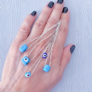Blue Evil Eye Necklace: Turkish Glass Bead, 925 Sterling Silver Chain