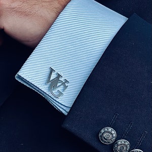 Regalo del padrino del padrino personalizado, gemelos de plata de ley 925, gemelos de la fecha de la boda del novio, gemelos de letras, regalo para él