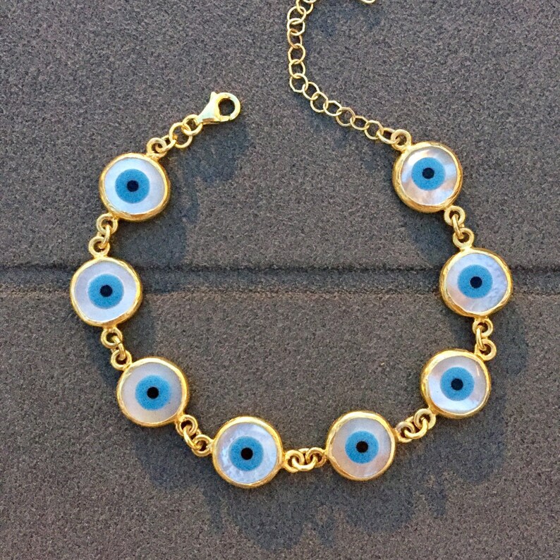 Mother of Pearl Evil Eye Bracelet Gold Evil Eye Necklace Etsy