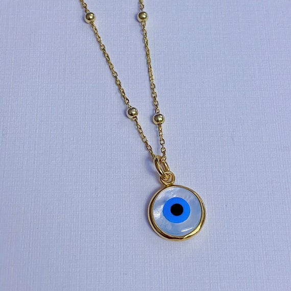 Mother of Pearl Evil Eye Necklace: Gold Plated Pendant