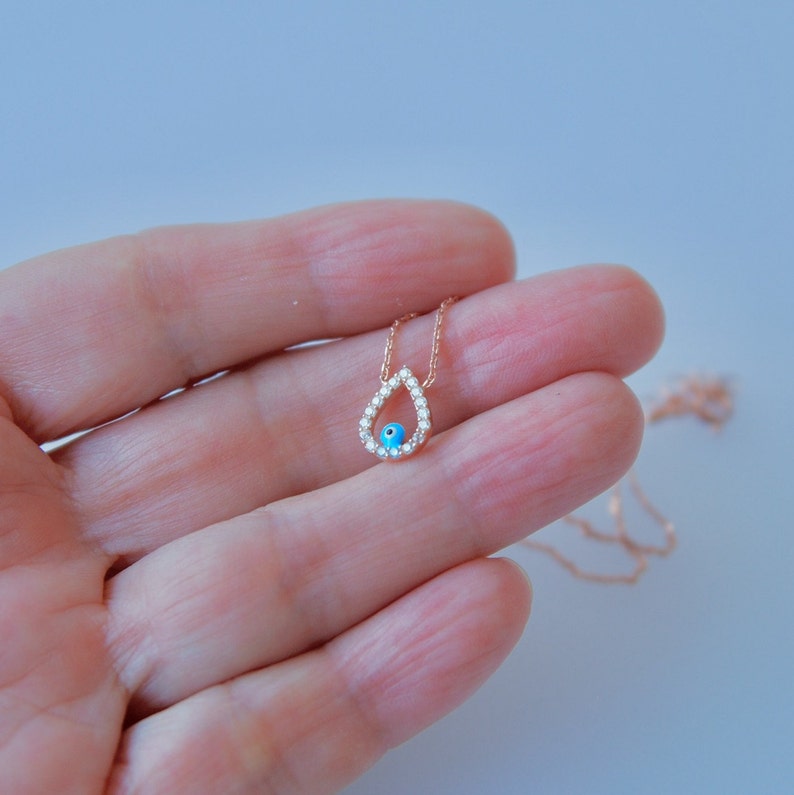 Evil Eye Drop Necklace 925 Sterling Silver Rose Gold Plated Etsy