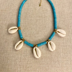 Turquoise & Cowrie Shell Choker: Sterling Silver Boho Necklace