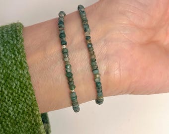 Raw Emerald Gemstone Bracelet: Sterling Silver Stacking Jewelry