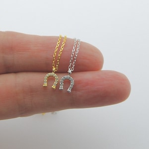 Horseshoe Tiny Necklace,  925 Sterling Silver, Zirconia Stones Necklace