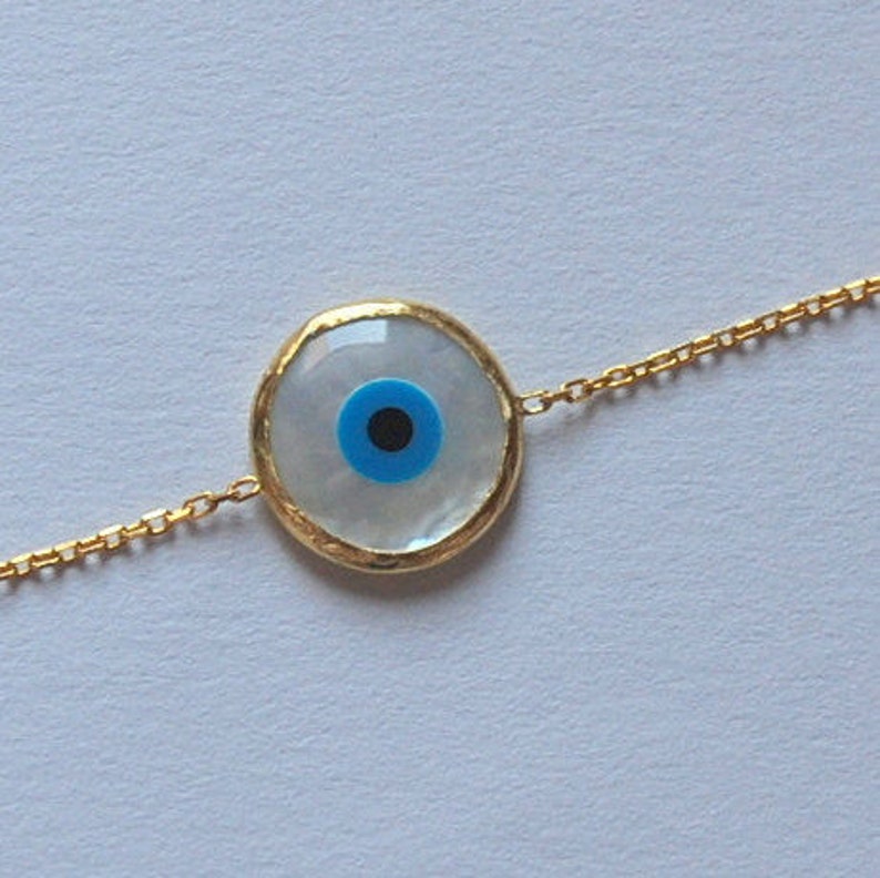 Mother of Pearl Evil Eye Bracelet Gold Evil Eye Bracelet 925 Etsy
