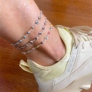 Sterling Silver Evil Eye Anklet: Glass Bead Ankle Bracelet