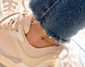 Evil Eye Anklet: Rose Gold Plated Sterling Silver Charm Bracelet