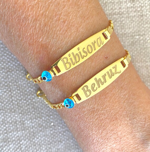 Baby Monogram Name Bracelet Evil Eye Name Plate Bracelet Engraved Bracelet Personalized Letter Initial Bracelet Bracelet Etsy Australia
