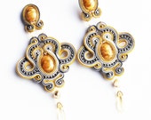 Statement soutache elegant earrings yellow grey gold