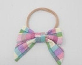 Sailor Bow, Multi Color Plaid Bow, Multi Color Plaid Headband, Baby Headband, Baby Hair Clip, Cute Baby Bow, Cute Baby Headband, Nylon Band