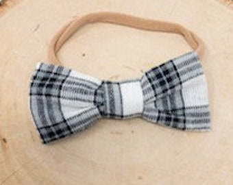 Plaid Headband, Black Plaid Headband, Plaid Hair Bow, Black Plaid Hair bow, White Hair Bow, White Plaid Hair Bow, Baby Girl Headband, Nylon