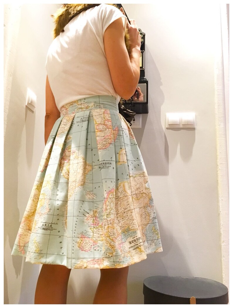 World Map Skirt Pleated SkirtMap Printed High Waisted Skirt Etsy