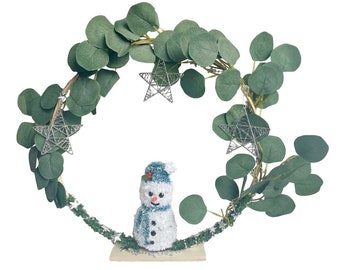 40cm Christmas Wreath - Standing, Table Decor - Australian Snowman, Eucalyptus, Souvenir, Gift