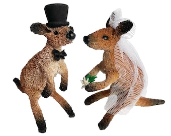 Australian Wedding Cake Topper - Kangaroos - Bride & Groom, Animal, Souvenir, Gift, Australia