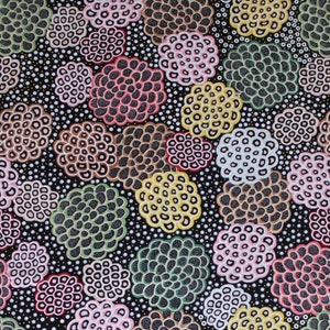 Aboriginal Fabric, Material - Cotton - Australian - Dancing Flowers Black - Indigenous - Choose your size